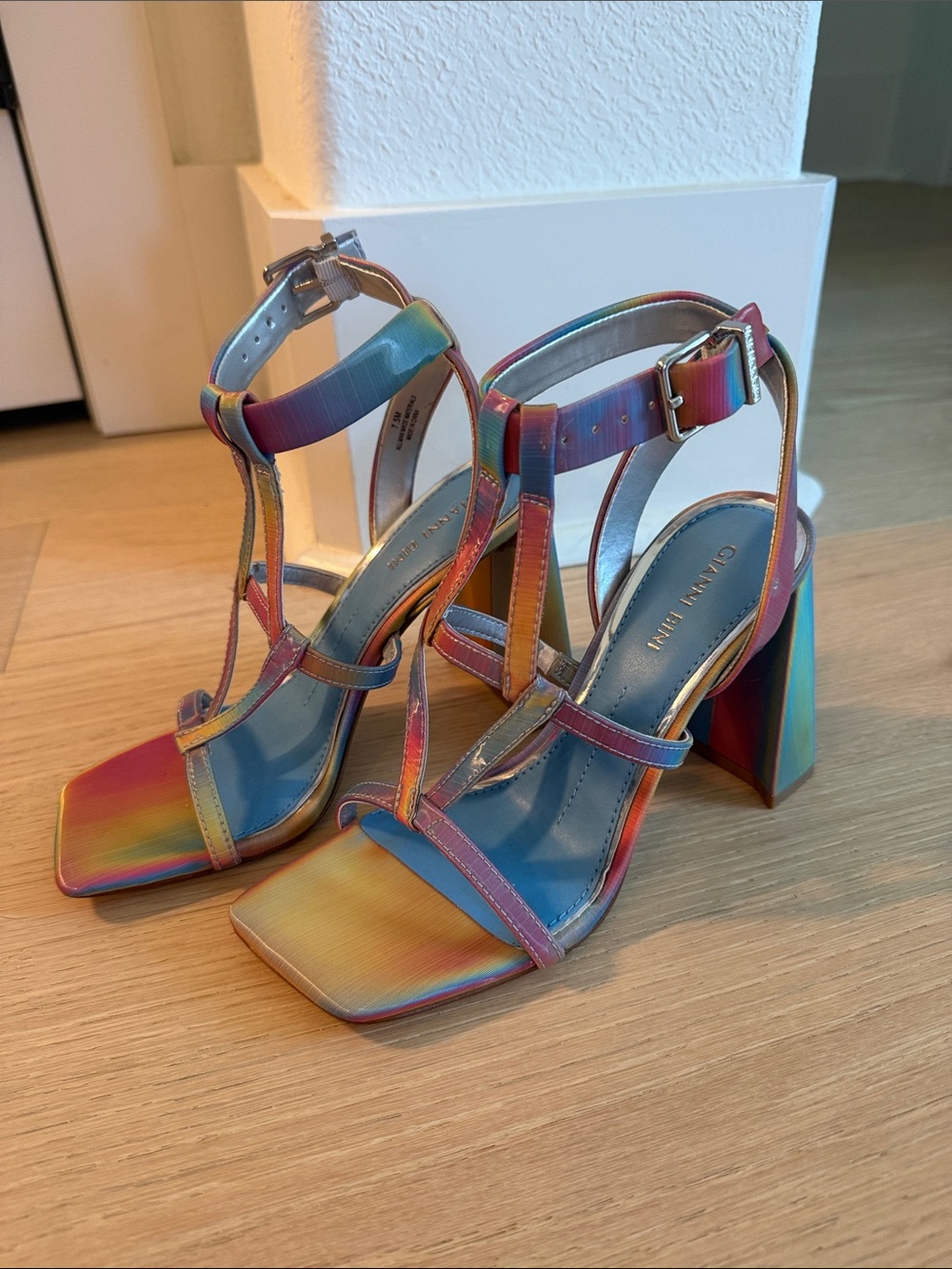 Gianni Bini Multicolor Rainbow Strappy Block Heels